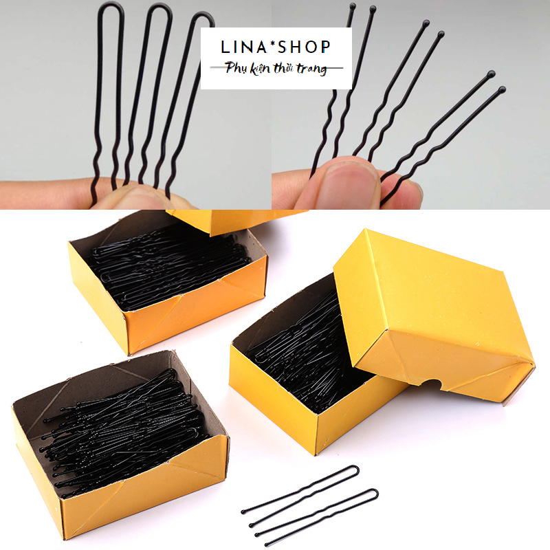 Set 40 kẹp tăm, kẹp chữ U đầu tròn búi tóc sơn đen cao cấp 5-5.5cm