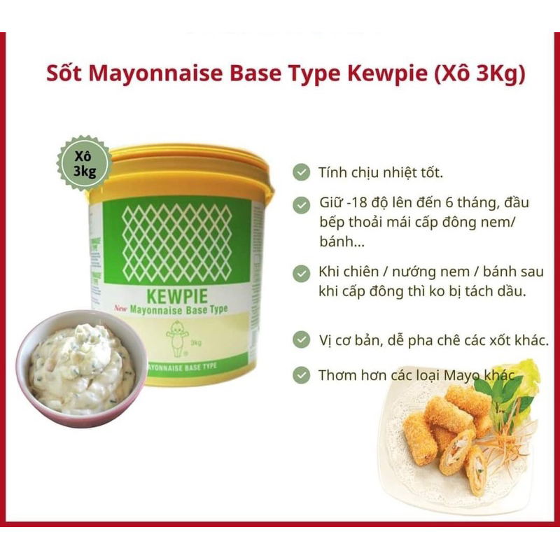 XỐT MAYONNAISE BASE TYPE HORECA KEWPIE 3KG HOẶC MAYO ĐẦU BẾP 3KG DÀNH CHO NHÀ HÀNG, QUÁN ĂN