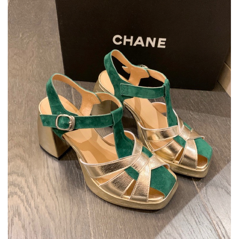 ORDER 💕 Giày dây đan mũi rọ da mix gót vuông 8cm34-39