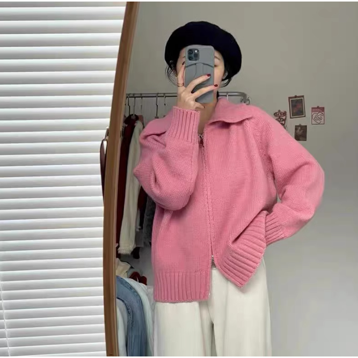 Áo khoác len cổ bẻ