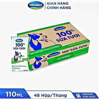 Sữa tươi tiệt trùng Vinamilk 100% ít đường 110ml x 48 hộp