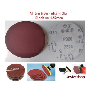 10 tờ Nhám tròn 5inch (125mm) dán đế tròn nỉ, giấy nhám đĩa, giấy ráp chà nhám mịn