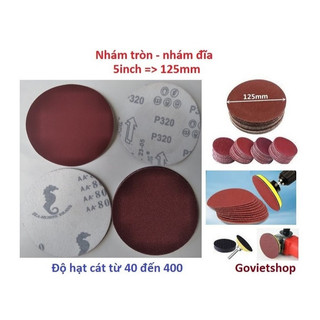 100 tờ Nhám tròn 5inch (125mm) dán đế tròn nỉ, giấy ráp chà nhám mịn, giấy nhám đĩa
