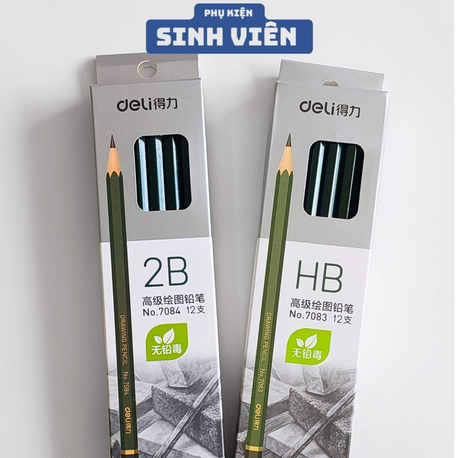 Hộp 12 bút chì phác thảo Deli - Dành cho dân vẽ chuyên dụng 2B/HB - 7084/7083 | Phụ Kiện Sinh Viên.