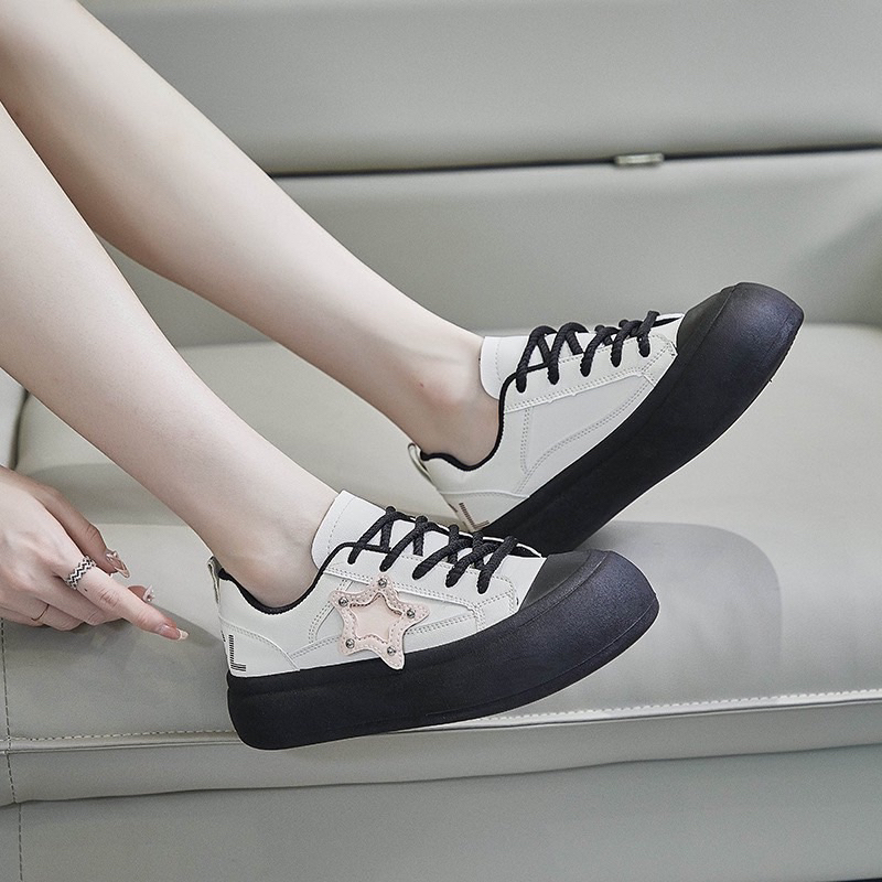 Giày Thể Thao Đế Bánh Mỳ Mũi Tròn Dày Dặn Phong Cách Thu Đông Cho Nữ