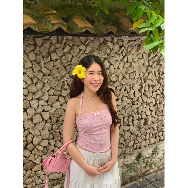 Emlaine.sg Áo hai dây hoa nhí màu hồng