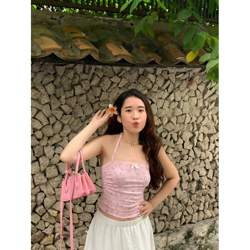 Emlaine.sg Áo hai dây hoa nhí màu hồng