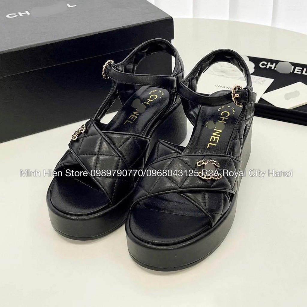 Sandal đế xuồng nữ cao gót chất da nâng đế 8cm