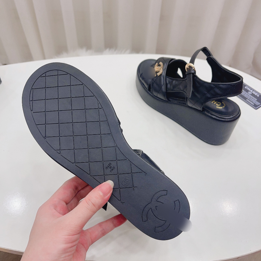 Sandal đế xuồng nữ cao gót chất da nâng đế 8cm