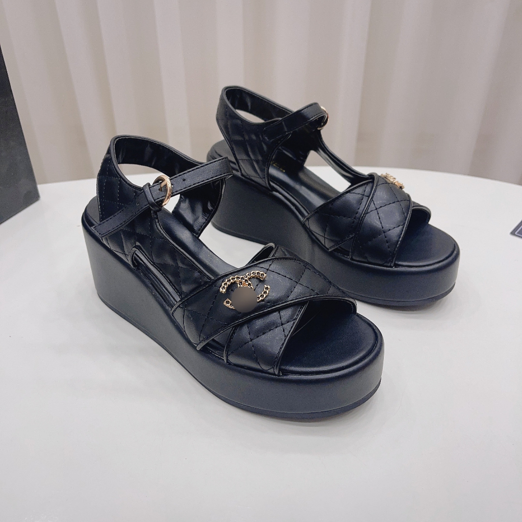 Sandal đế xuồng nữ cao gót chất da nâng đế 8cm