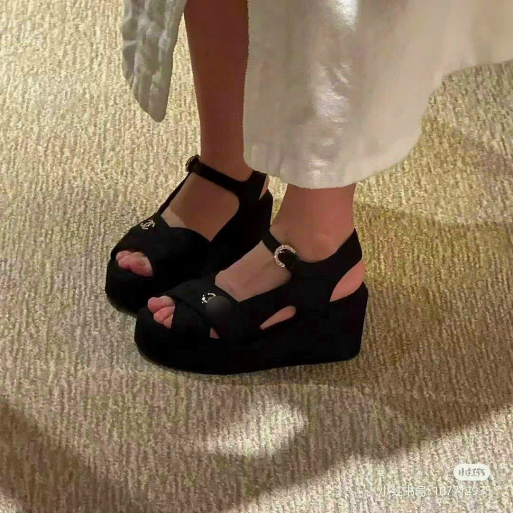 Sandal đế xuồng nữ cao gót chất da nâng đế 8cm