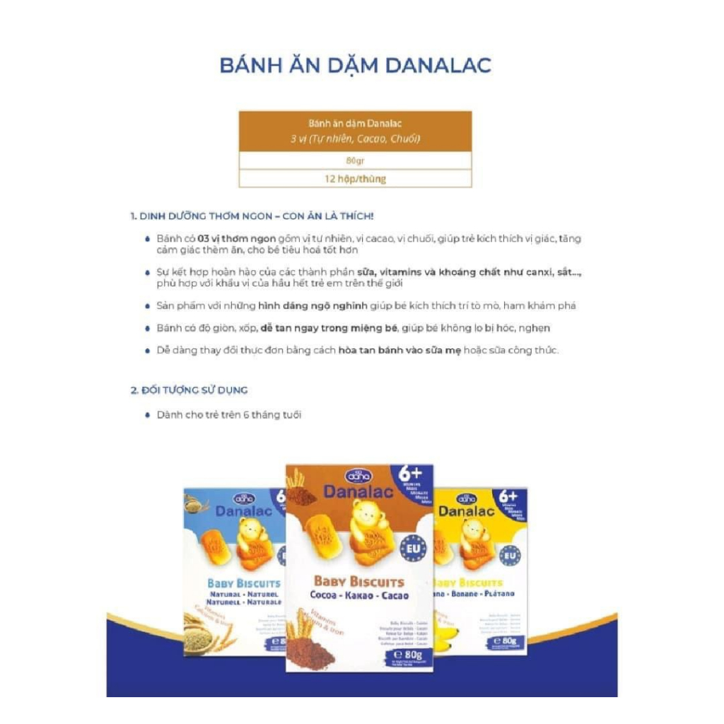 Bánh Ăn Dặm Danalac Vị Tự Nhiên Dinh Dưỡng Cho Bé 6 Tháng, Đồ Ăn Dặm Cho Bé Tiêu Chuẩn Organic EU
