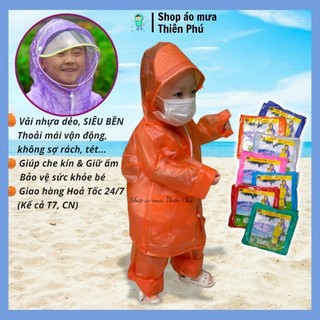 Áo mưa trẻ em bộ áo và quần cho bé 3 5 tuổi, Có kính che mặt chắn nước, nhựa dẻo trong suốt
