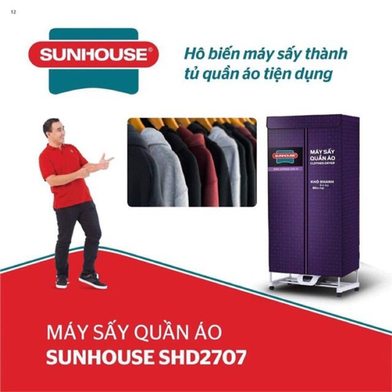 Tủ Sấy Quần Áo Sunhouse SHD2707 GHM, Sấy 15kg Quần Áo, Công Suất 1500W