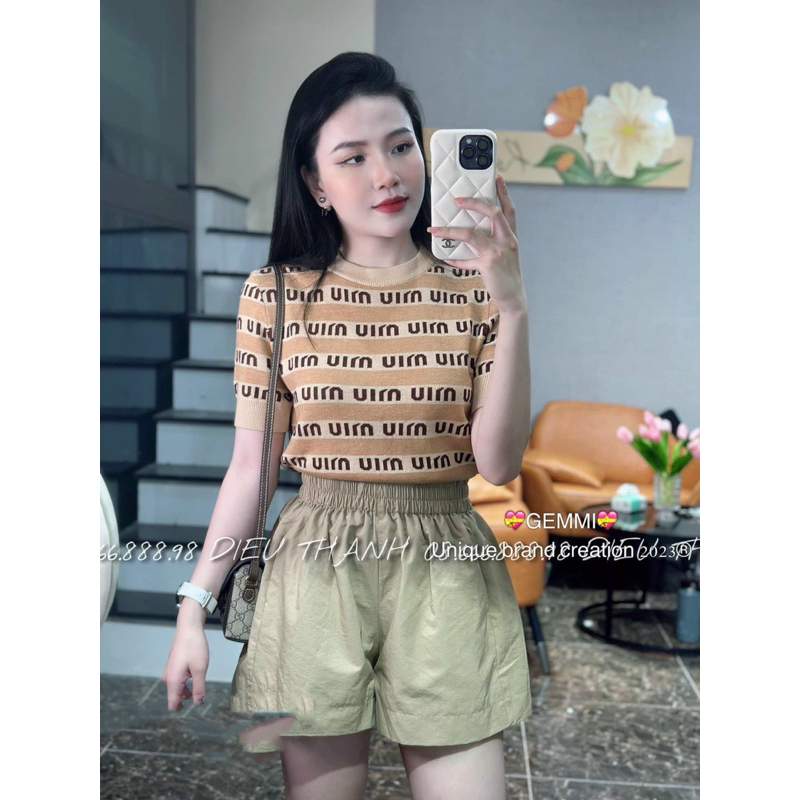 Áo len tay ngắn hoạ tiết