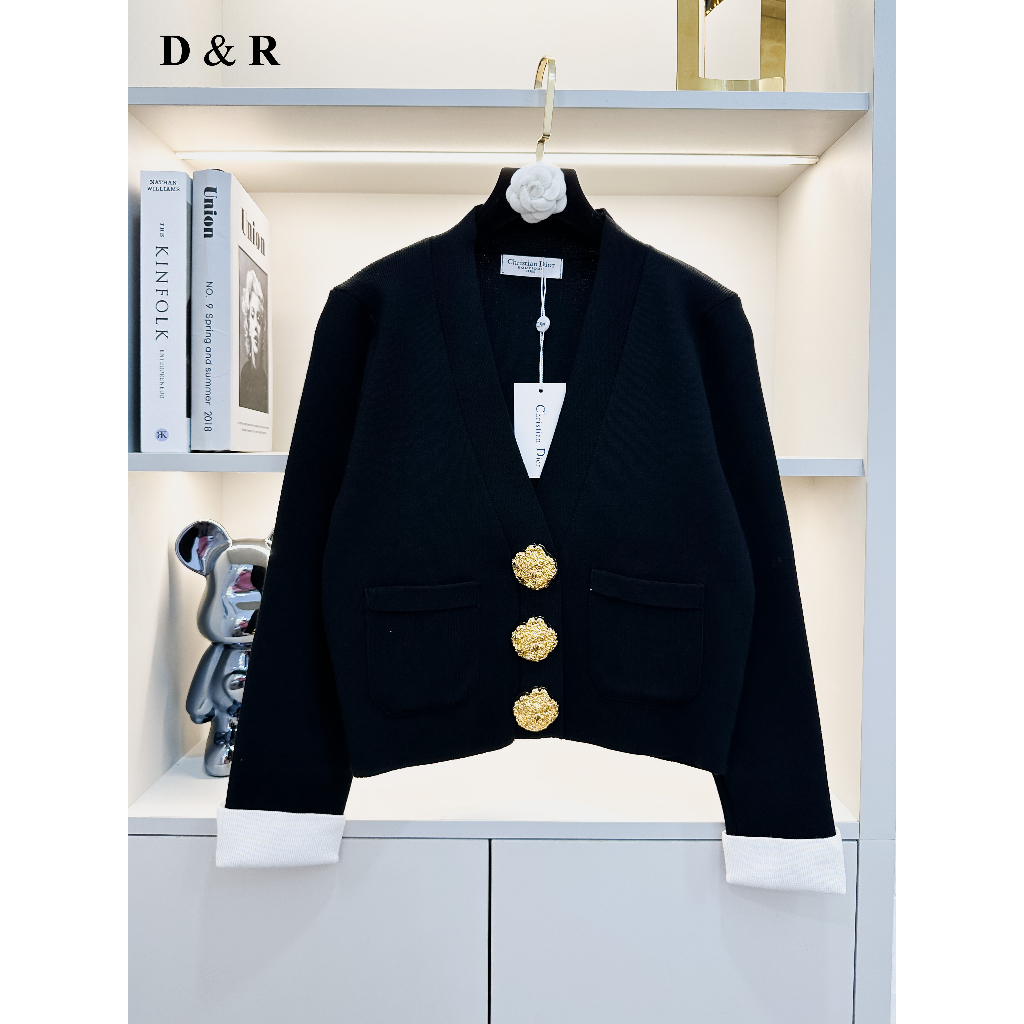 Áo khoác len Cardigan dài tay đính nút đồng Quảng Châu cao cấp D&R Fashion L050