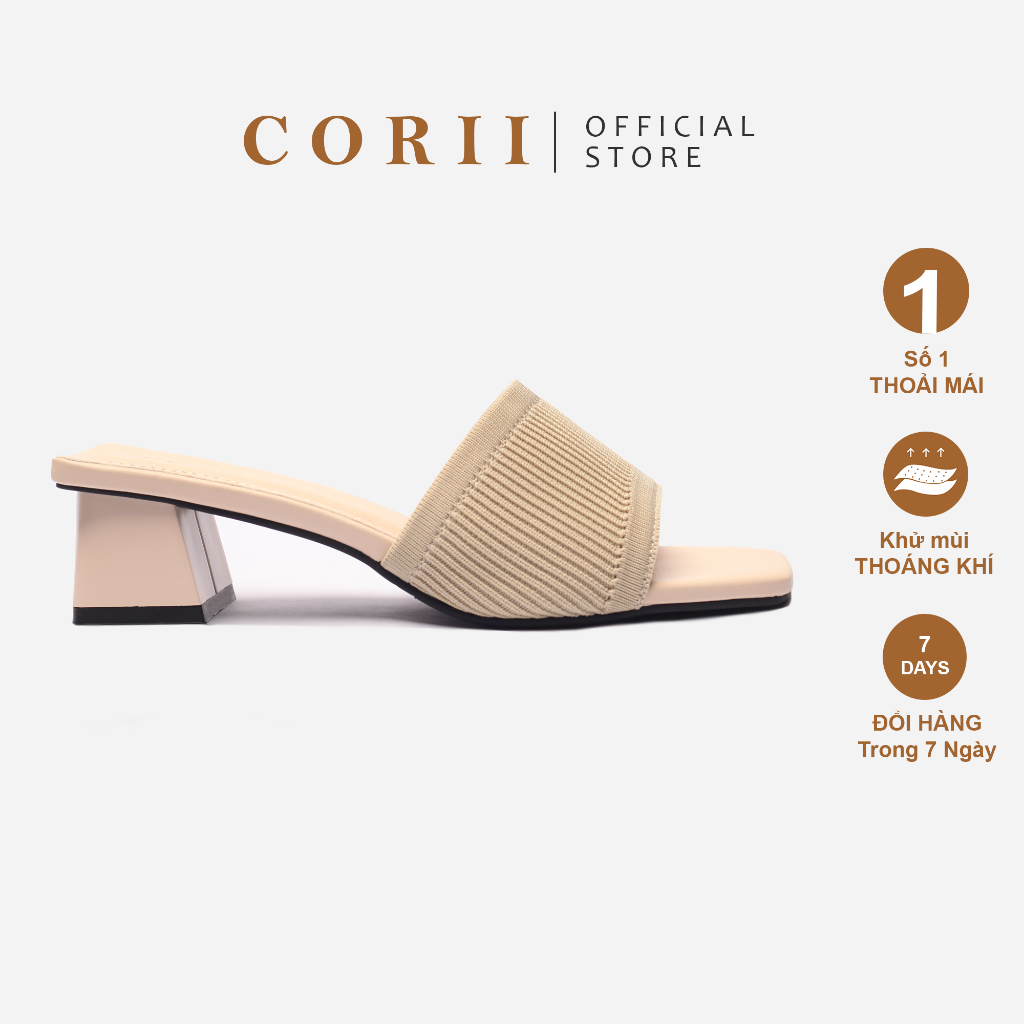 CORII - Dép Guốc Cao Gót Quai Ngang Mũi Vuông Thời Trang và Thoải Mái Nhất - CR0104 Trắng