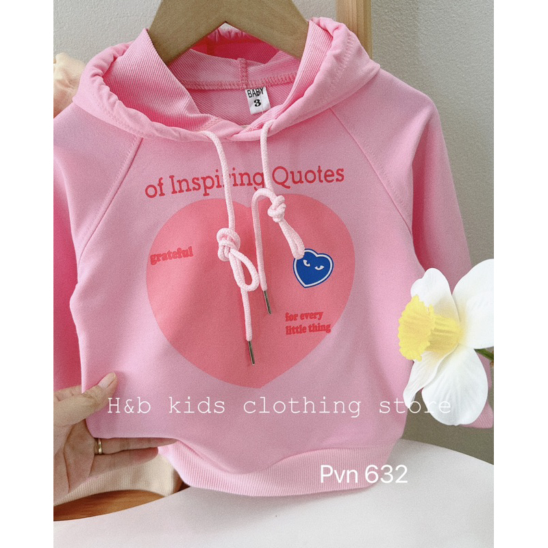 Áo Hoody bé gái , áo thu đông nỉ da cá họa tiết trái tim cho bé 10-28kg
