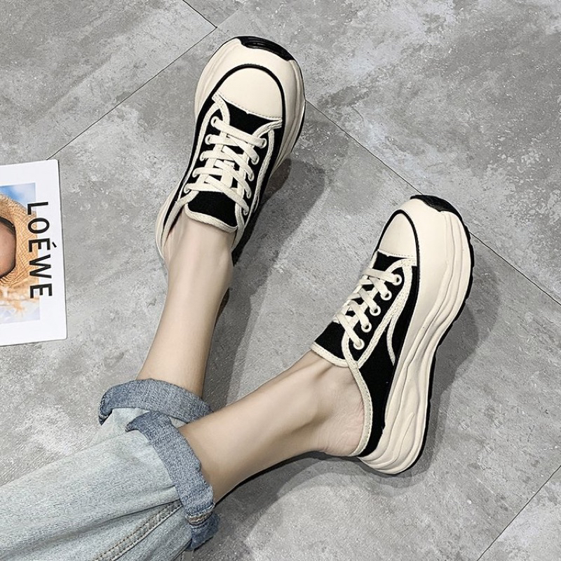 Giày thể thao nữ đạp gót độn đế 5cm đủ sz 34-40 khoẻ khoắn - Giày lười đế cao 5 phân năng động
