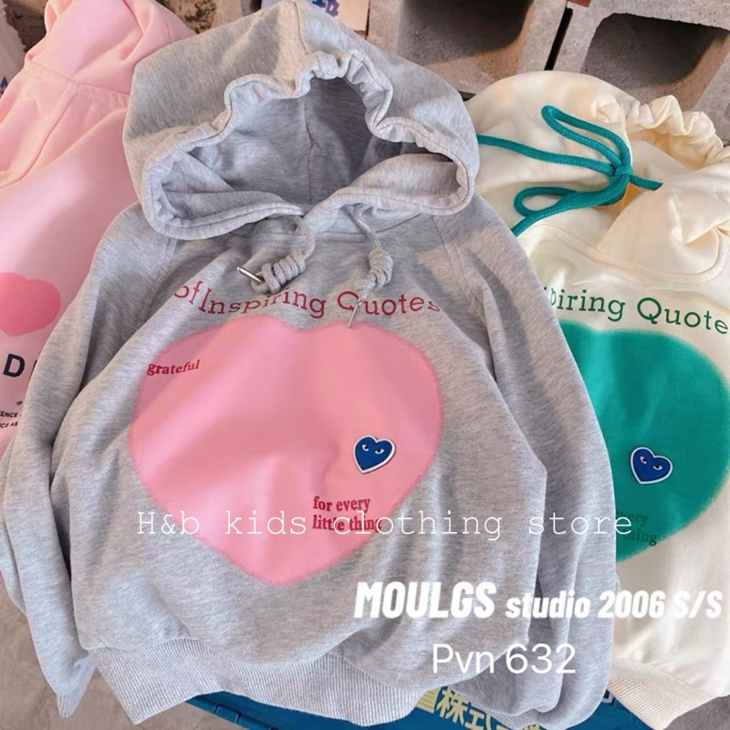 Áo Hoody bé gái , áo thu đông nỉ da cá họa tiết trái tim cho bé 10-28kg