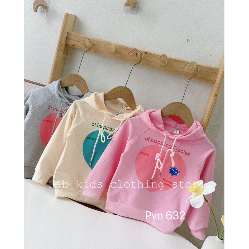 Áo Hoody bé gái , áo thu đông nỉ da cá họa tiết trái tim cho bé 10-28kg