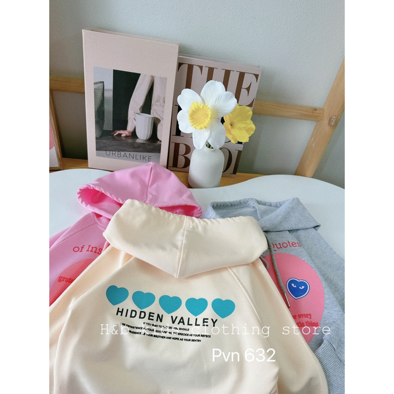 Áo Hoody bé gái , áo thu đông nỉ da cá họa tiết trái tim cho bé 10-28kg