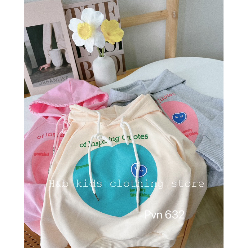 Áo Hoody bé gái , áo thu đông nỉ da cá họa tiết trái tim cho bé 10-28kg