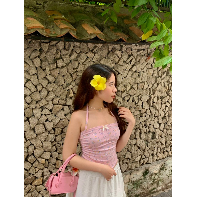 Emlaine.sg Áo hai dây hoa nhí màu hồng
