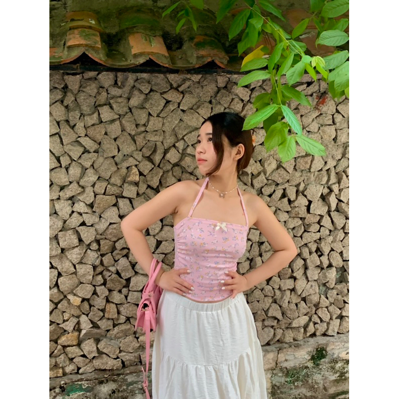 Emlaine.sg Áo hai dây hoa nhí màu hồng