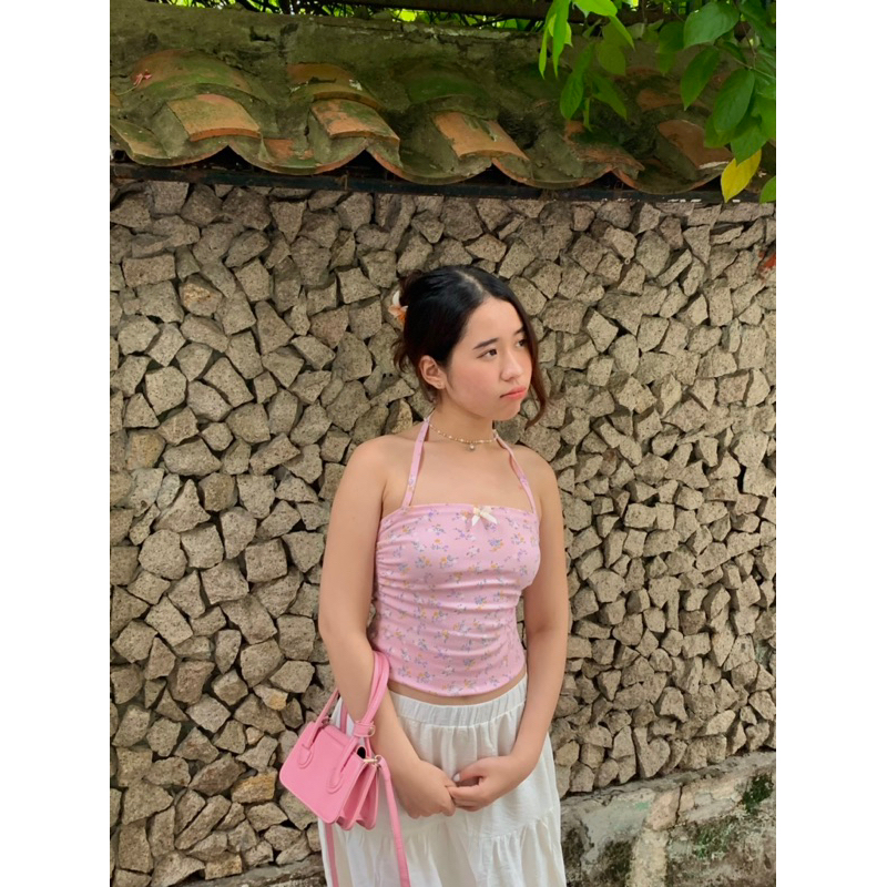 Emlaine.sg Áo hai dây hoa nhí màu hồng