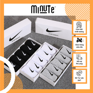  Tất Nike dệt kim cao cấp ba màu trắng, đen, xám, vớ Nike co giãn 4 chiều dày dặn không mùi cổ cao, cổ lửng