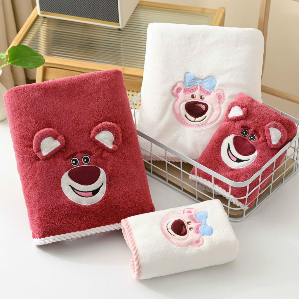 Set 2 Khăn Tắm+ Khăn Mặt Phối Hình Gấu LOSTO Dễ Thương