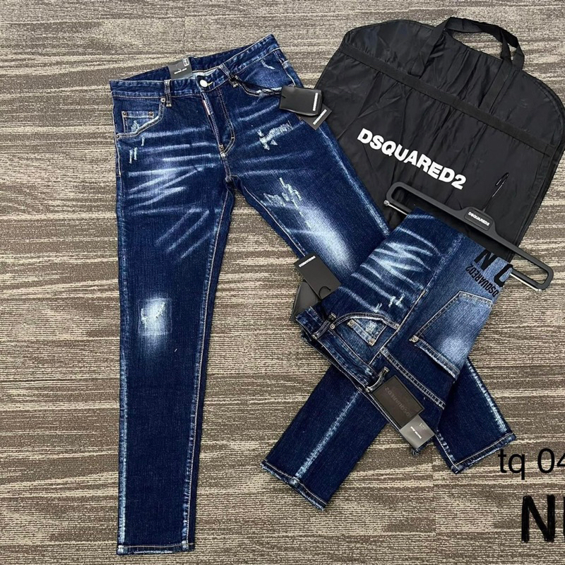 Quần Bò Nam DSQUARED Chữ ICON Đen Dáng Biker Quần jean côn nam DSQ2 xanh đậm vảy sơn thời trang
