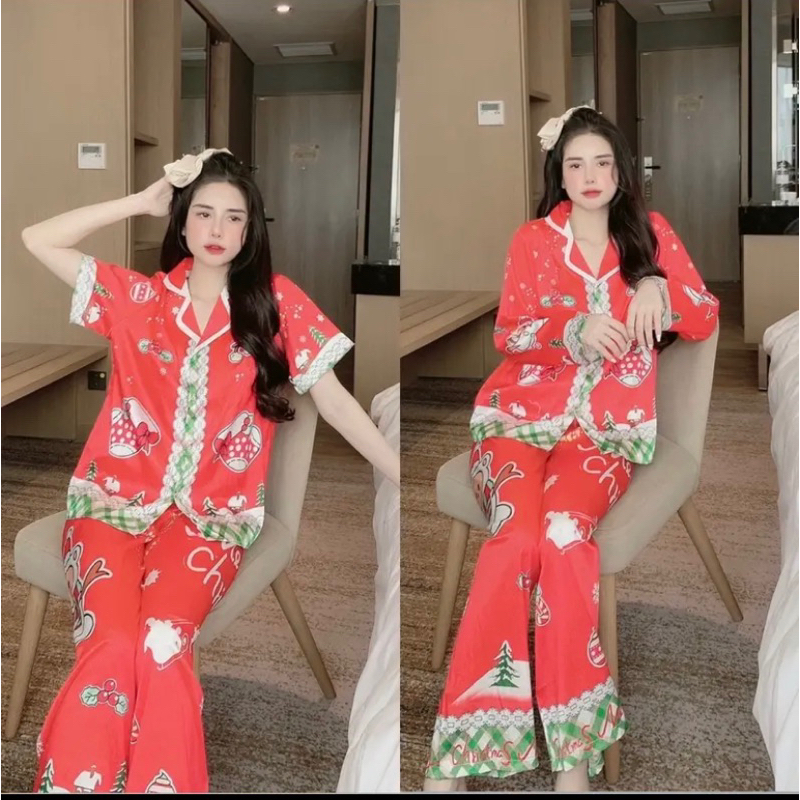 {lụa xước] pijama noel đỏ 40-60kg