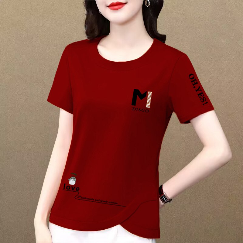 Áo thun nữ, áo phông nữ in hình chữ M Disgo, chất liệu vải co giãn bốn chiều thích hợp mặc hàng ngày
