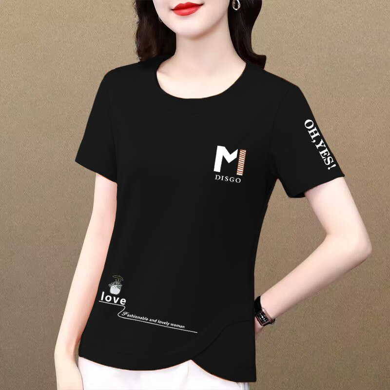 Áo thun nữ, áo phông nữ in hình chữ M Disgo, chất liệu vải co giãn bốn chiều thích hợp mặc hàng ngày