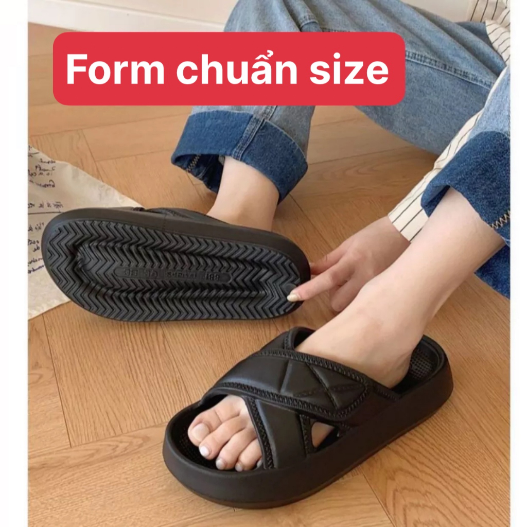 Dép bánh mì nữ quai chéo ngang nâng đế 5cm dép đúc chất liệu eva nhẹ đi mưa chống trơn unisex ulzzang-giày dép 555