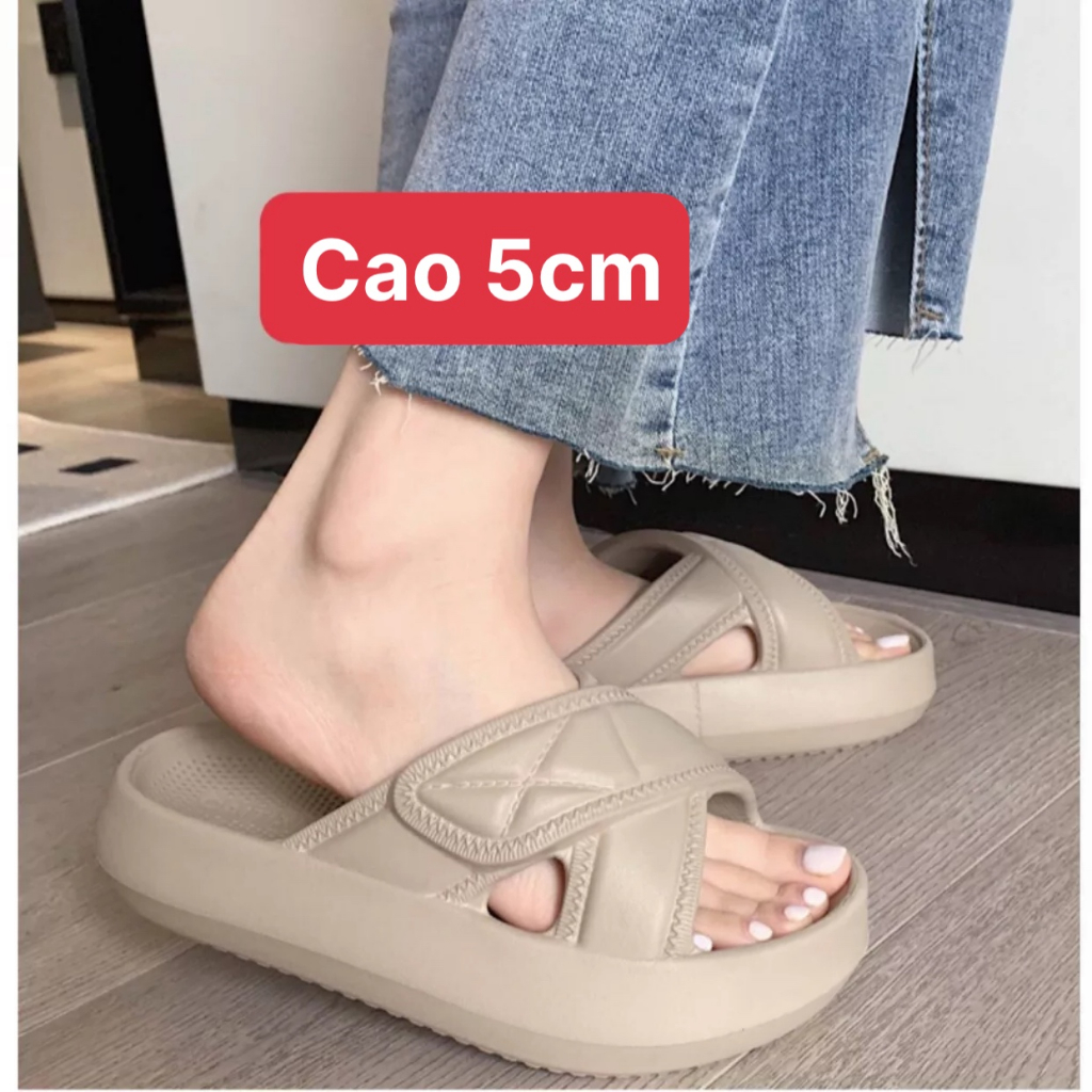 Dép bánh mì nữ quai chéo ngang nâng đế 5cm dép đúc chất liệu eva nhẹ đi mưa chống trơn unisex ulzzang-giày dép 555