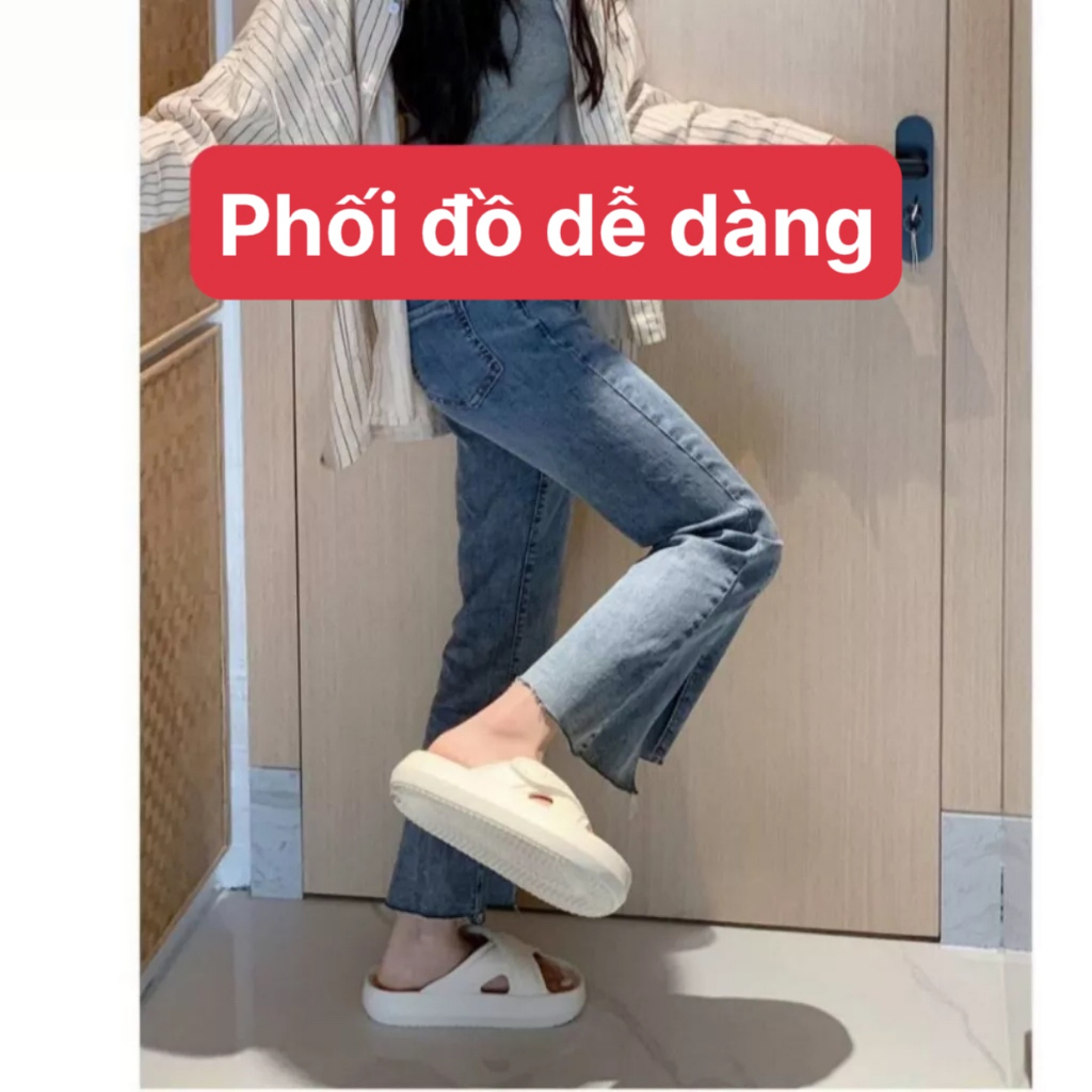 Dép bánh mì nữ quai chéo ngang nâng đế 5cm dép đúc chất liệu eva nhẹ đi mưa chống trơn unisex ulzzang-giày dép 555