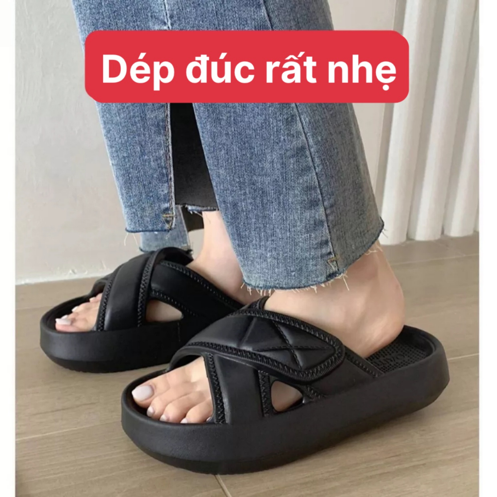 Dép bánh mì nữ quai chéo ngang nâng đế 5cm dép đúc chất liệu eva nhẹ đi mưa chống trơn unisex ulzzang-giày dép 555