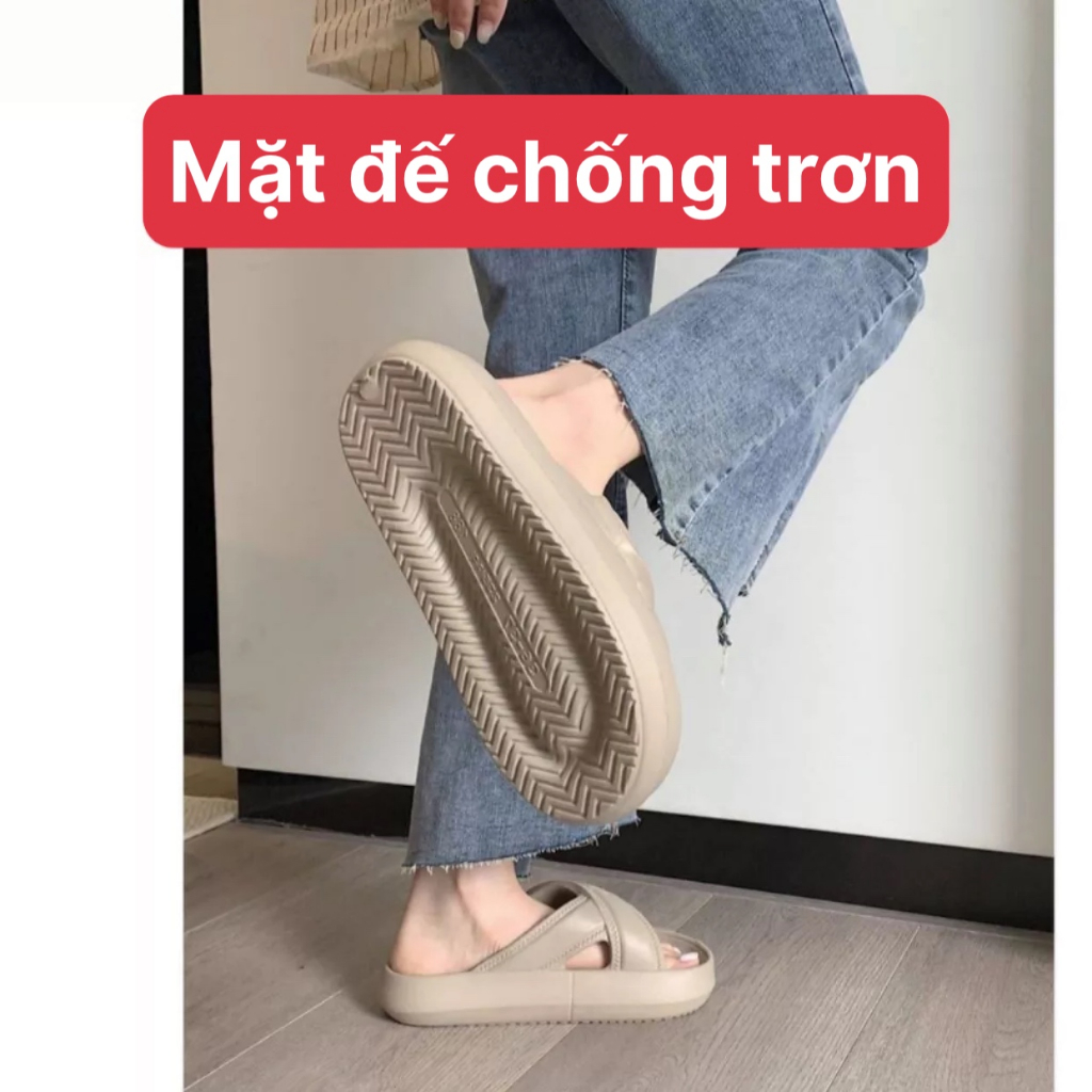 Dép bánh mì nữ quai chéo ngang nâng đế 5cm dép đúc chất liệu eva nhẹ đi mưa chống trơn unisex ulzzang-giày dép 555