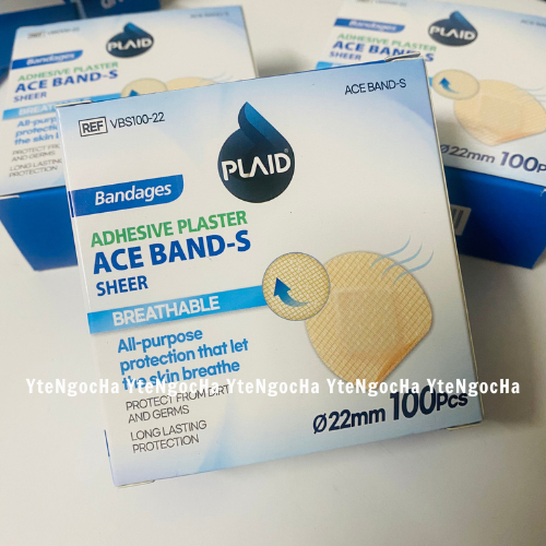 Băng keo cá nhân dán vết kim tiêm Ace Band-S , Băng cá nhân thẩm mỹ hình tròn, thoáng khí, 100 miếng/hộp
