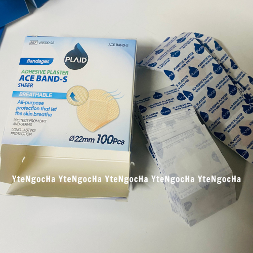 Băng keo cá nhân dán vết kim tiêm Ace Band-S , Băng cá nhân thẩm mỹ hình tròn, thoáng khí, 100 miếng/hộp