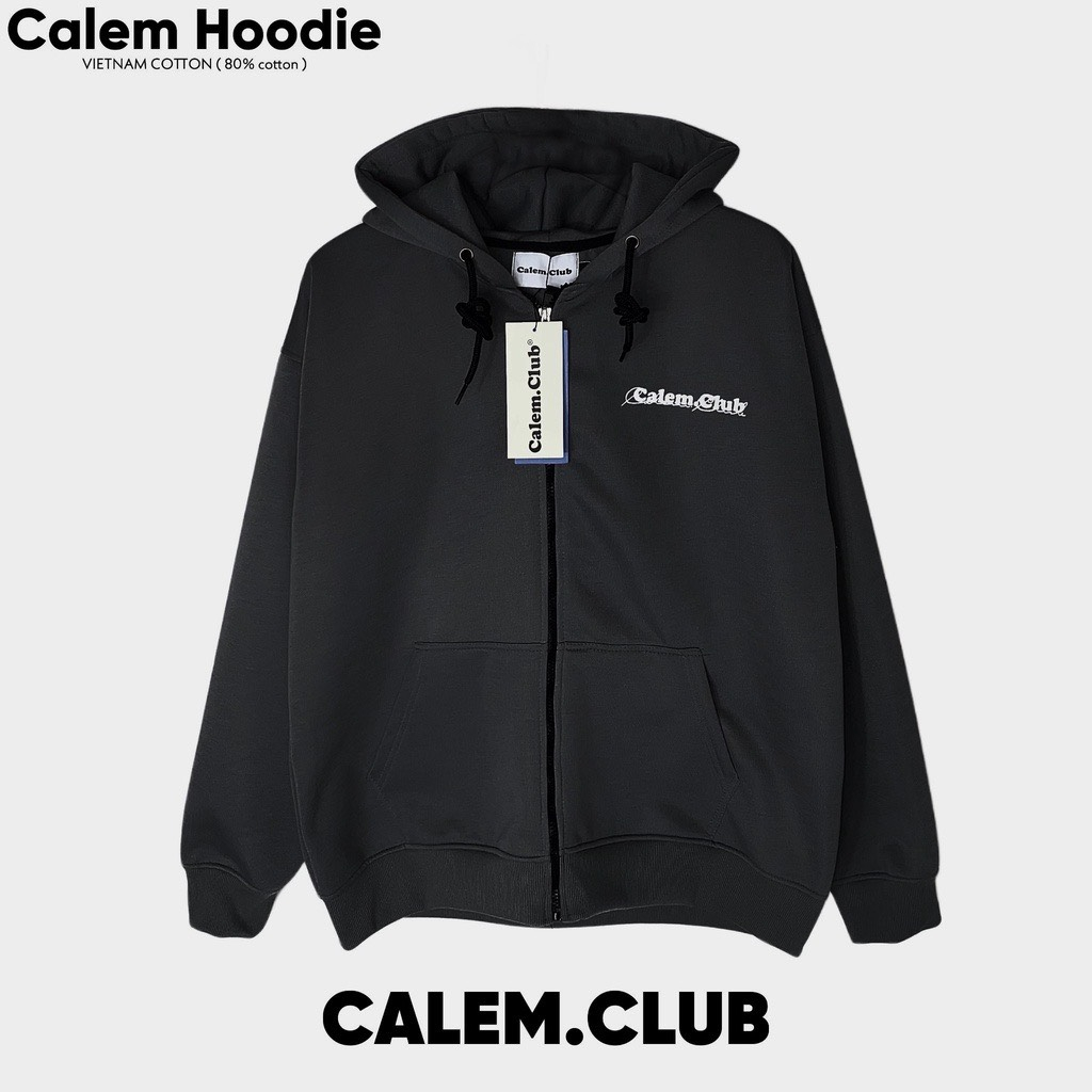 Hoodie zip chữ CALEM.CLUB - Áo khoác nỉ dây kéo nhiều màu dày dặn form rộng unisex