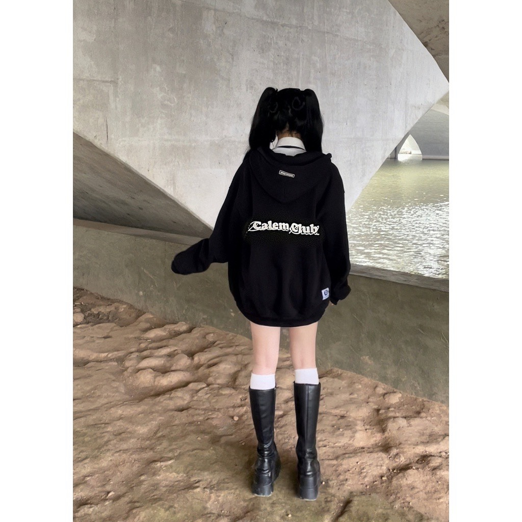 Hoodie zip chữ CALEM.CLUB - Áo khoác nỉ dây kéo nhiều màu dày dặn form rộng unisex
