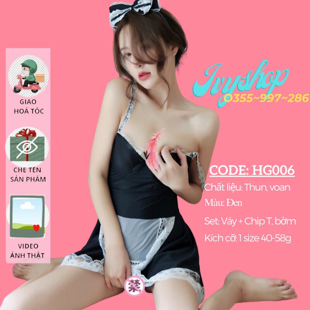 Bộ đồ ngủ cosplay sexy cô giúp việc cao cấp quyến rũ HG006 đầm ngủ hầu gái gồm 1 váy + phụ kiện như hình (không kèm tất)