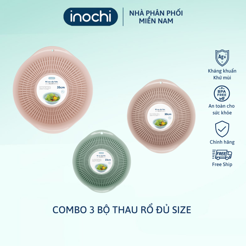 COMBO 3 bộ thau rổ cao cấp đủ size INOCHI. Chất nhựa PP an toàn, chịu nhiệt & chống va đập tốt. Không gây mùi hôi