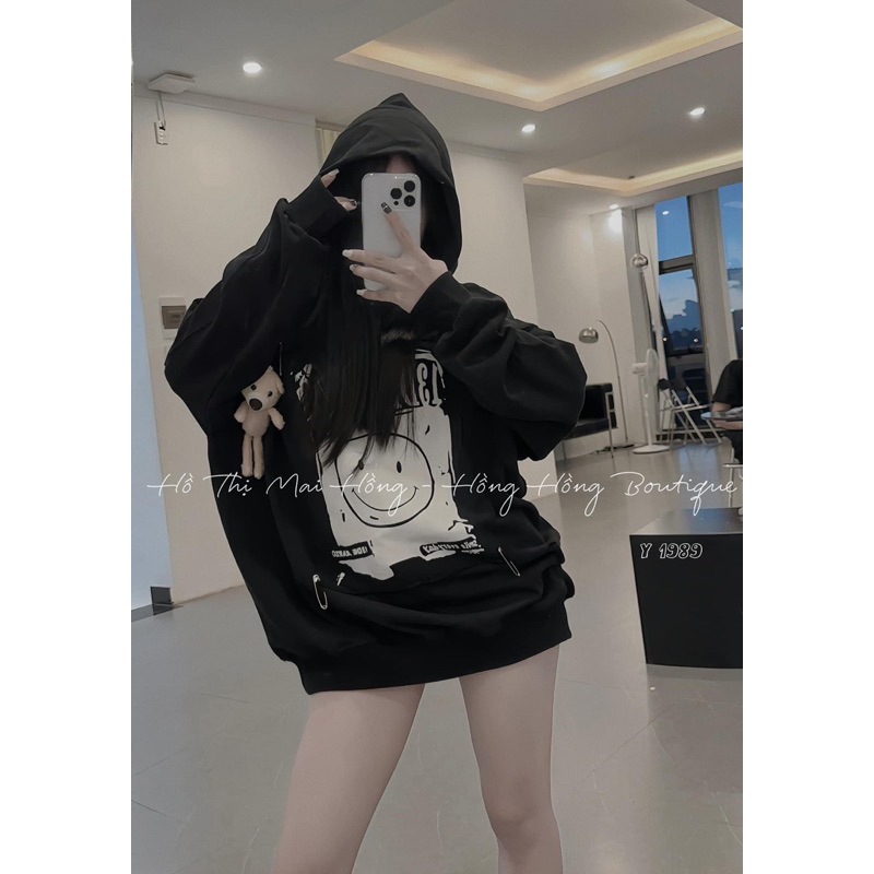 Hoodie eua mặt cười gắn gấu