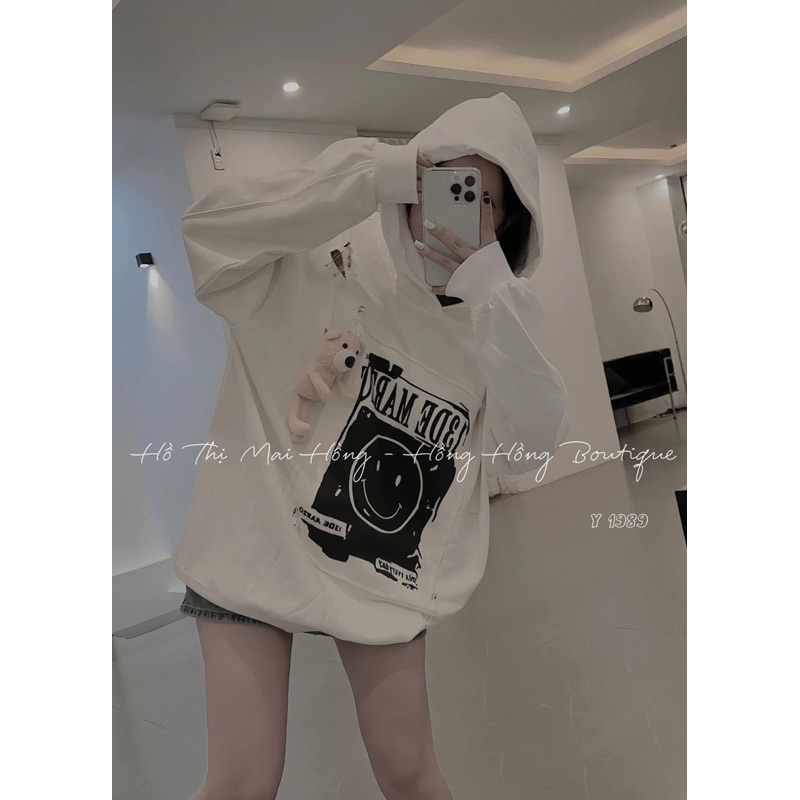 Hoodie eua mặt cười gắn gấu