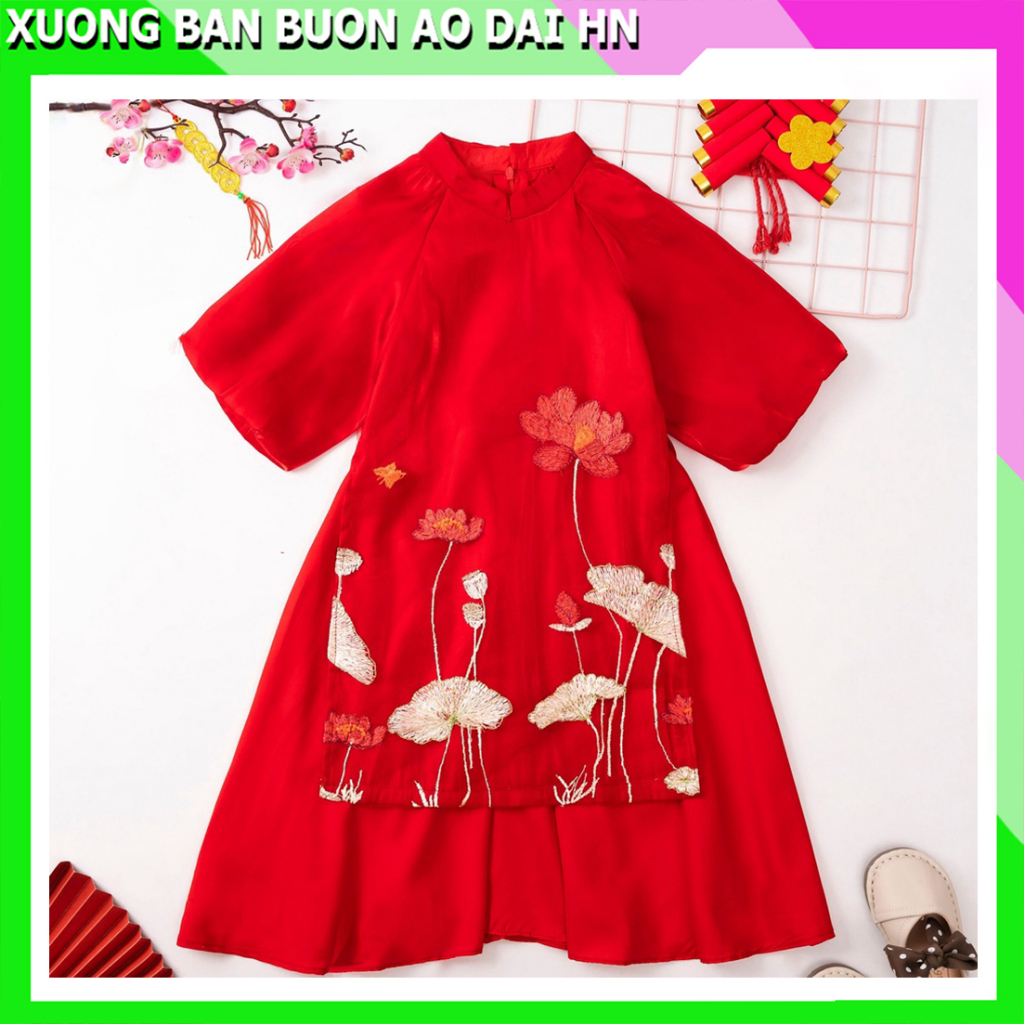 Áo Dài Bé Gái Thêu Sen,ao dai tet hang thiet ke